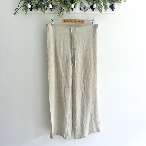 Frette Collection Silk Beige Flowy Pants Textured Design Size L A3228 - Picture 1 of 5